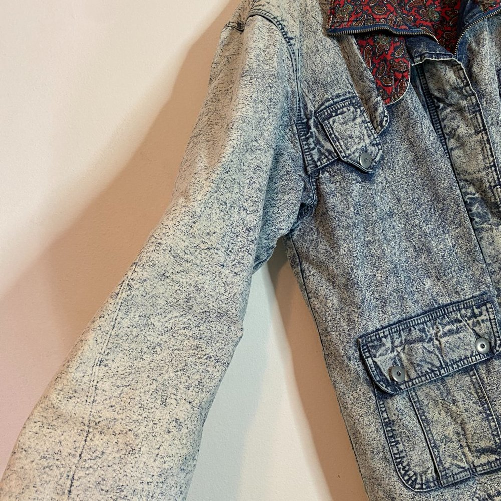 Vintage Paris Sport Club Universal Acid Wash Denim Paisley Lined Coat 1980s - Picture 3 of 6